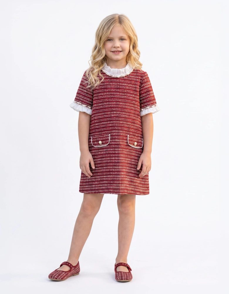 DRESS & Fleur Girls Short Sleeve Tweed Dress in Red