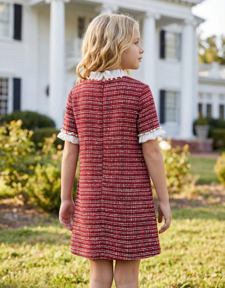 DRESS & Fleur Girls Short Sleeve Tweed Dress in Red