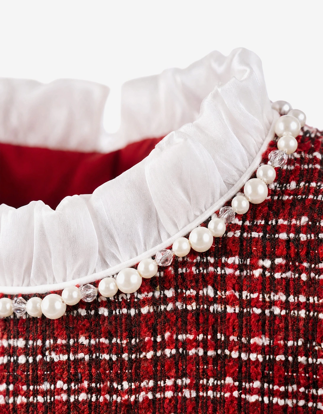 DRESS & Fleur Girls Short Sleeve Tweed Dress in Red