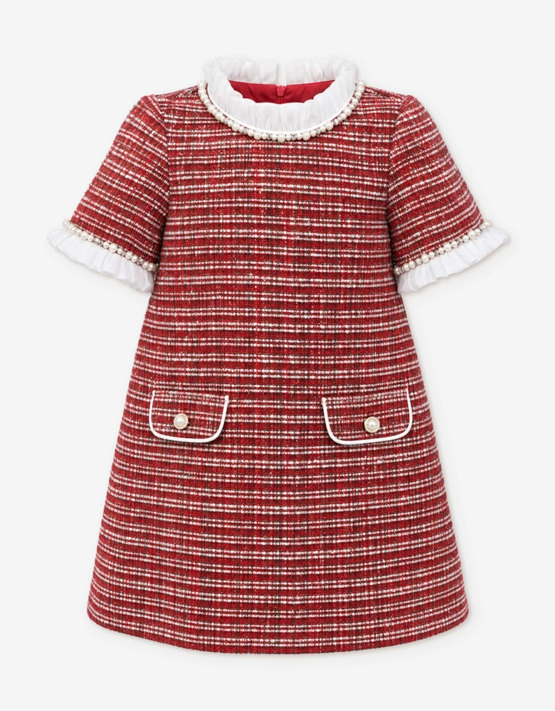 DRESS & Fleur Girls Short Sleeve Tweed Dress in Red