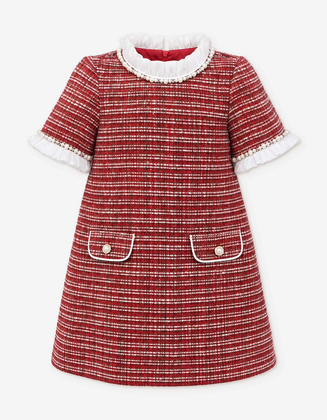 DRESS & Fleur Girls Short Sleeve Tweed Dress in Red