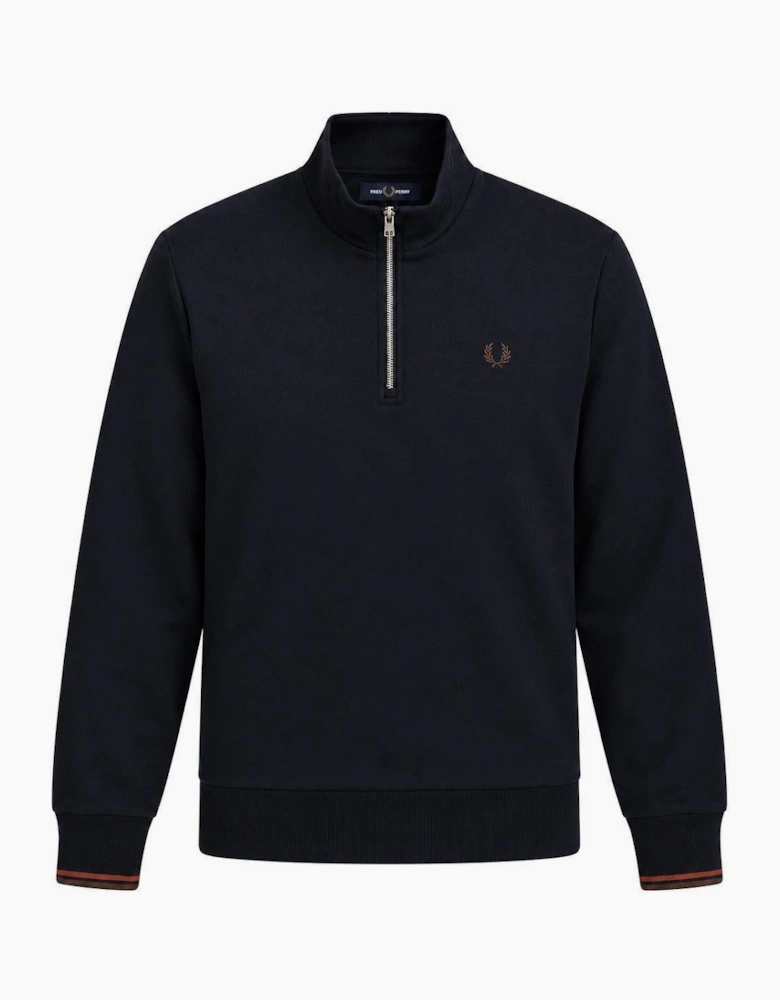 Fred Perry Half Zip Sweatshirt Navy/Brandy/Rich Brown