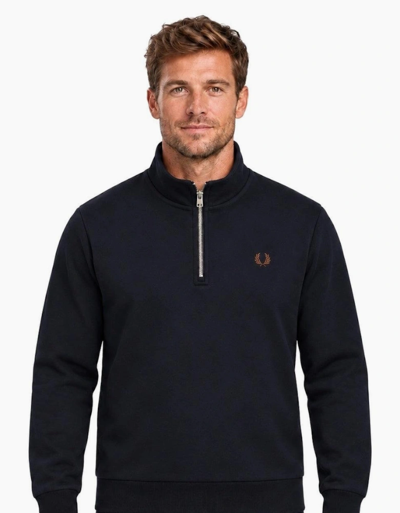 Fred Perry Half Zip Sweatshirt Navy/Brandy/Rich Brown