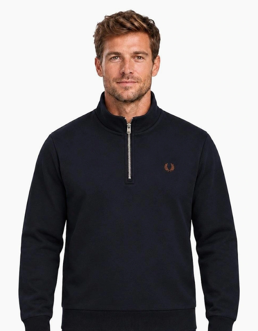 Fred Perry Half Zip Sweatshirt Navy/Brandy/Rich Brown