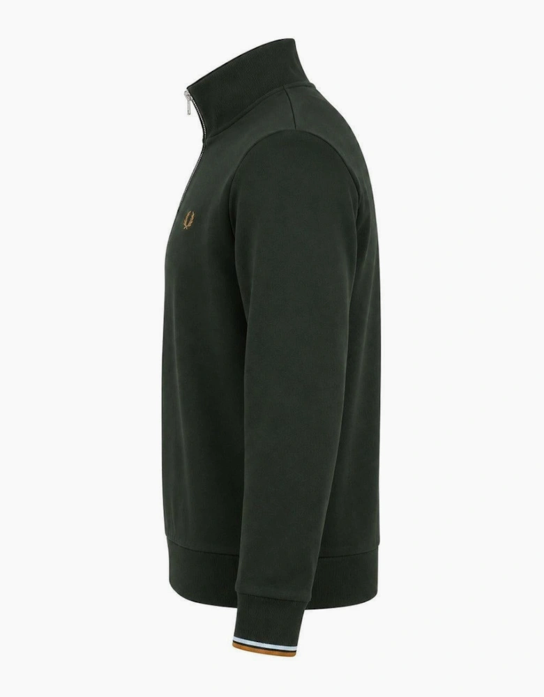 Fred Perry Half Zip Sweatshirt Night Green/Dusky Blue/Dark Caramel