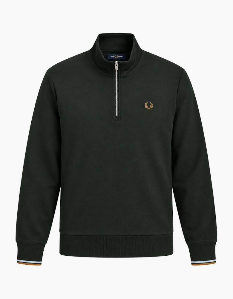Fred Perry Half Zip Sweatshirt Night Green/Dusky Blue/Dark Caramel