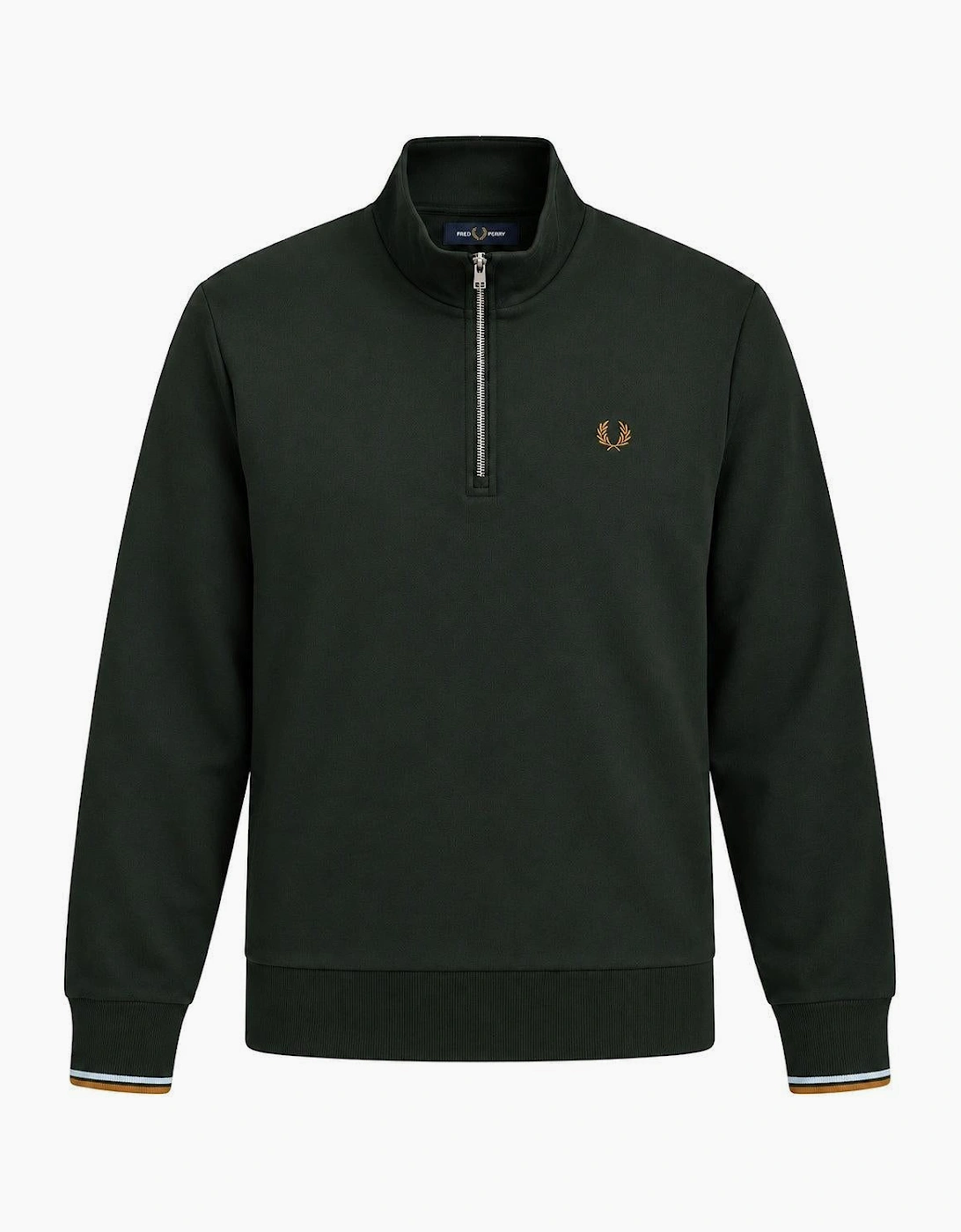 Fred Perry Half Zip Sweatshirt Night Green/Dusky Blue/Dark Caramel