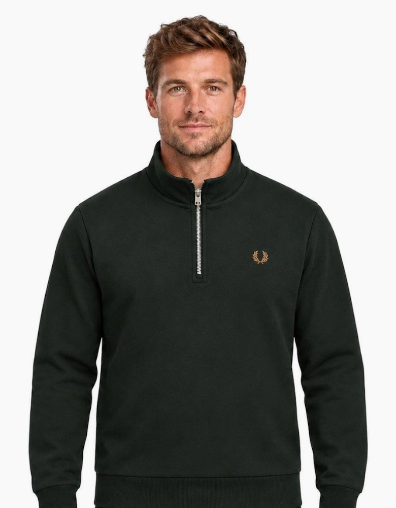 Fred Perry Half Zip Sweatshirt Night Green/Dusky Blue/Dark Caramel