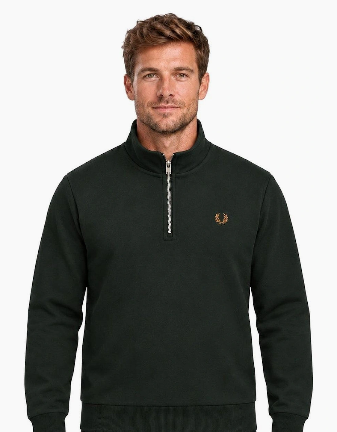 Fred Perry Half Zip Sweatshirt Night Green/Dusky Blue/Dark Caramel