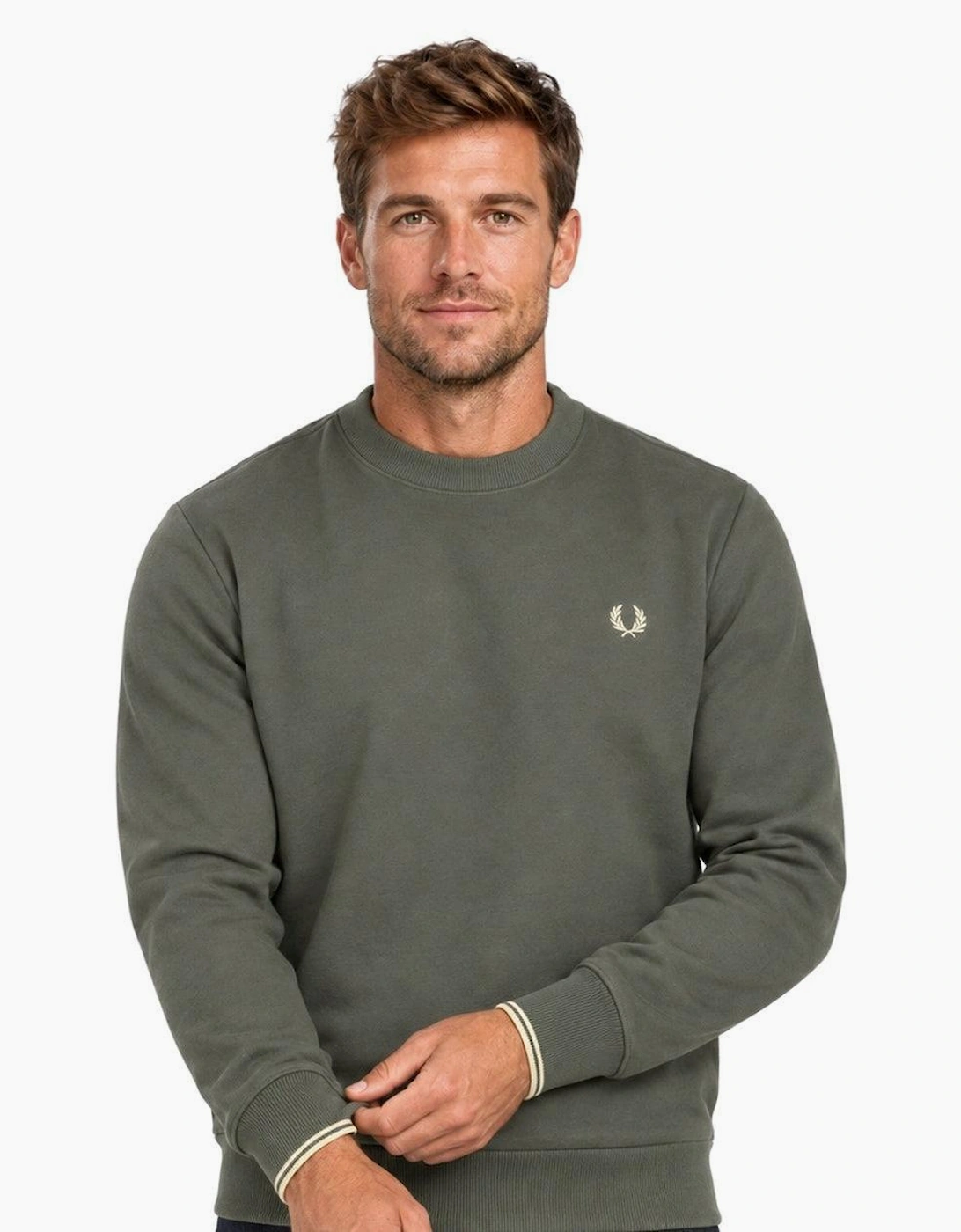 Fred Perry Crew Neck Sweatshirt Field Green/Oatmeal