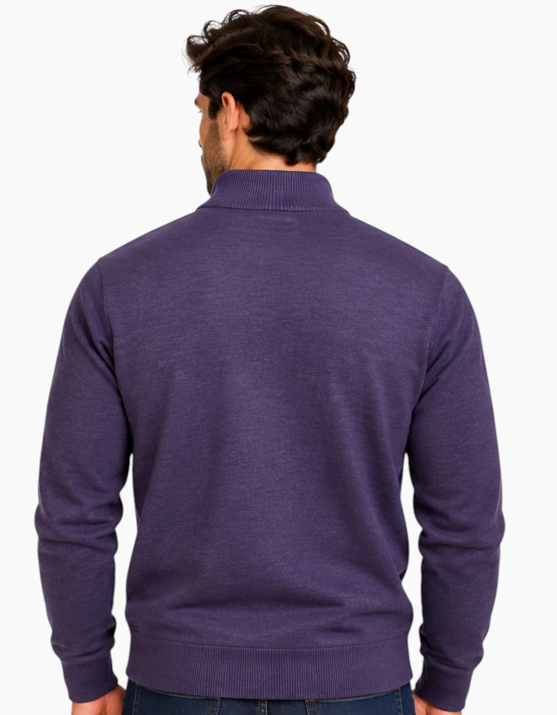 Mens Quarter Zip Sweatshirt Long Sleeve Slim Fit Premium Textured Cotton Jumper
