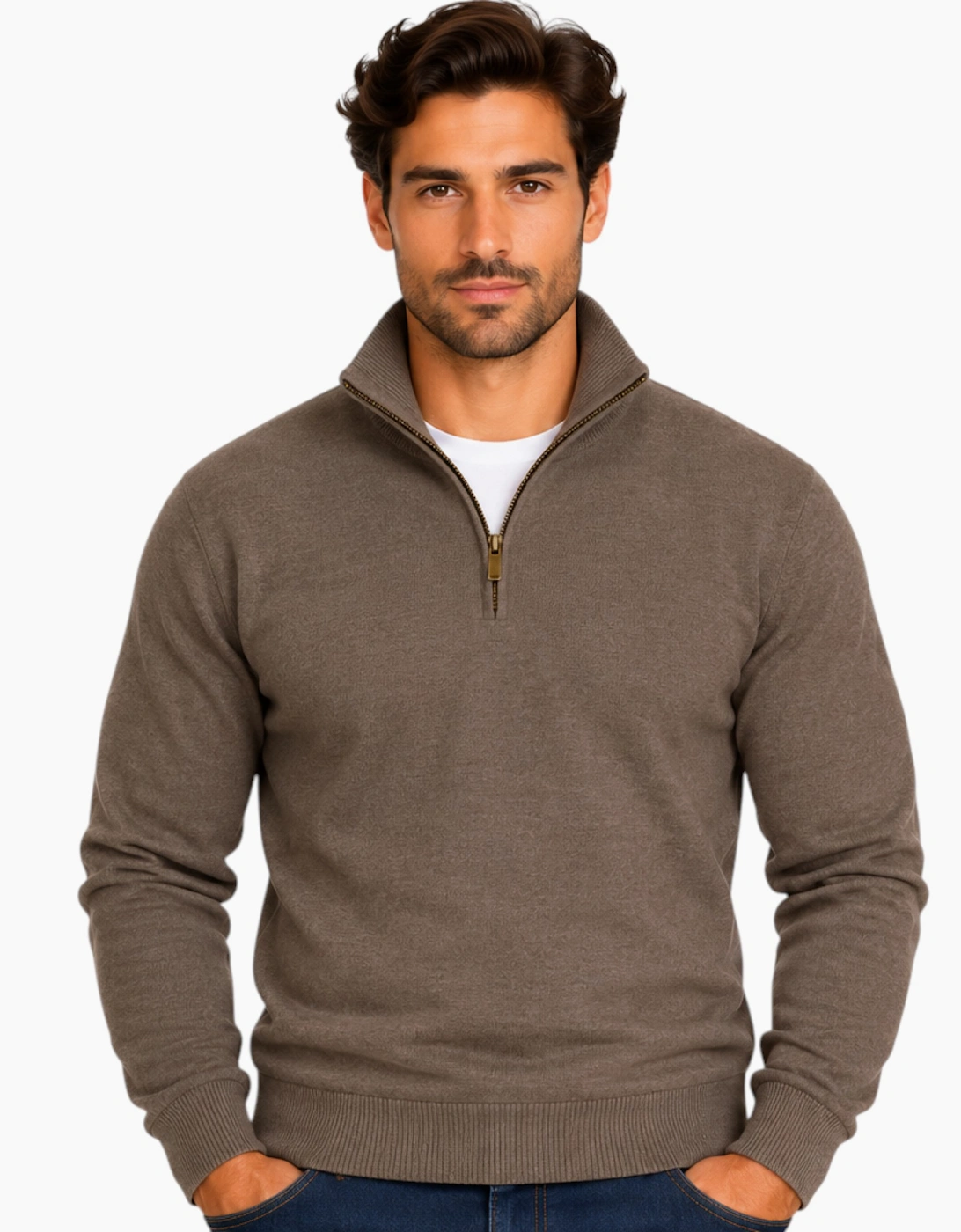 Mens Quarter Zip Sweatshirt Long Sleeve Slim Fit Premium Textured Cotton Jumper