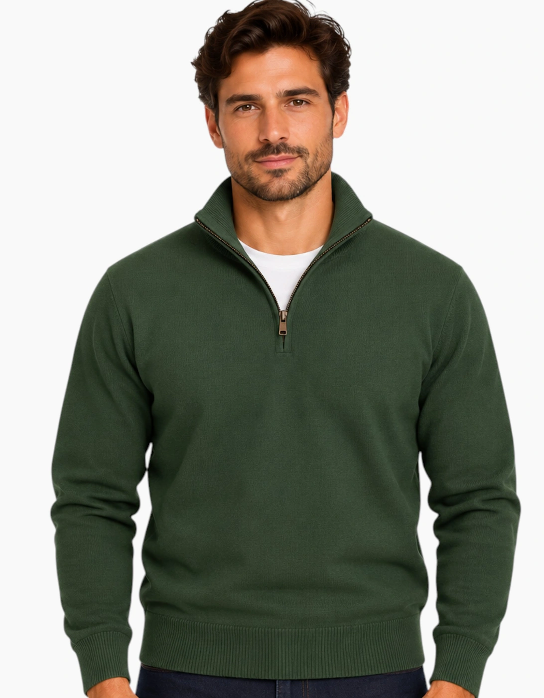 Mens Quarter Zip Sweatshirt Long Sleeve Slim Fit Premium Textured Cotton Jumper