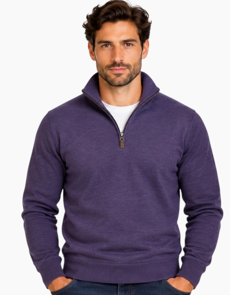 Mens Quarter Zip Sweatshirt Long Sleeve Slim Fit Premium Textured Cotton Jumper