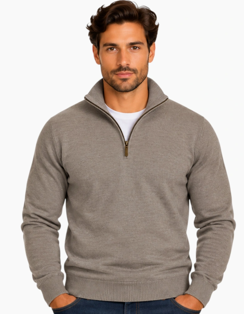 Mens Quarter Zip Sweatshirt Long Sleeve Slim Fit Premium Textured Cotton Jumper