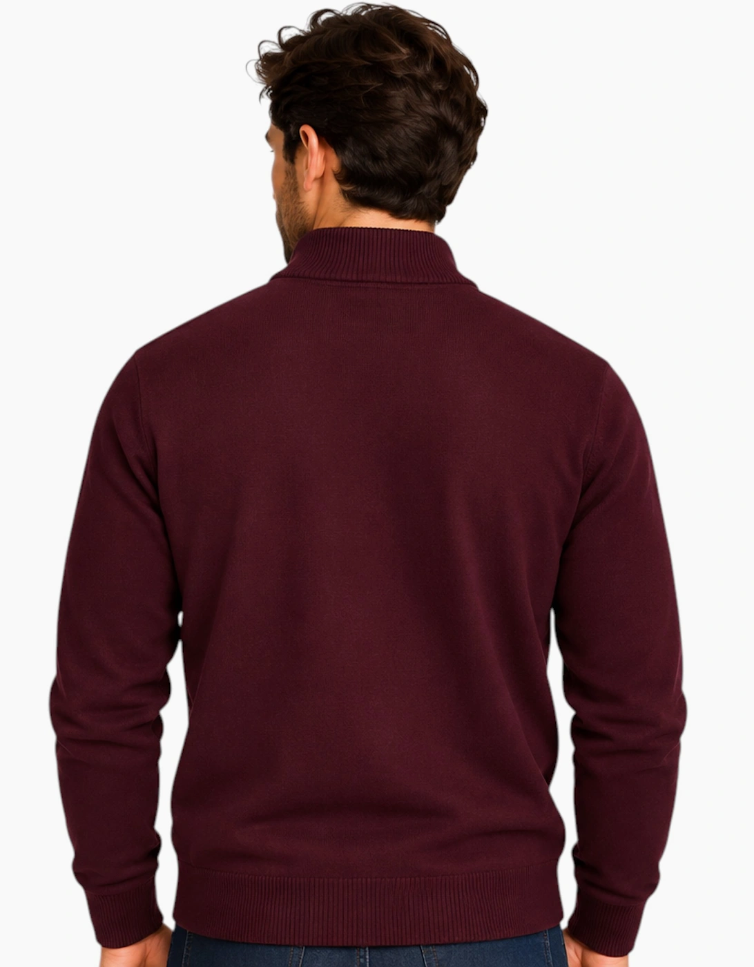 Mens Quarter Zip Sweatshirt Long Sleeve Slim Fit Premium Textured Cotton Jumper