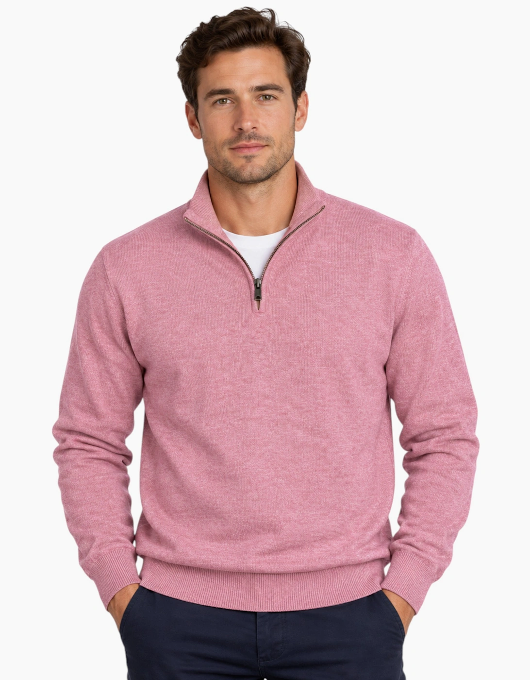 Mens Quarter Zip Sweatshirt Long Sleeve Slim Fit Premium Textured Cotton Jumper