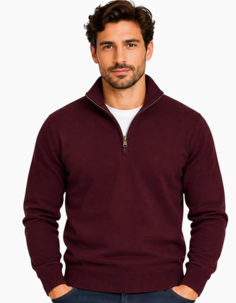 Mens Quarter Zip Sweatshirt Long Sleeve Slim Fit Premium Textured Cotton Jumper