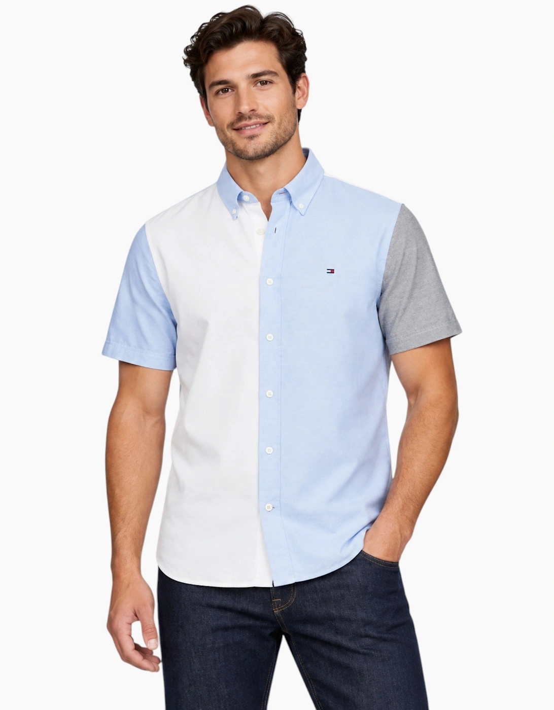 TOMMY HILFIGER Mens Shirt Oxford Lightweight Short Sleeve Regular Fit Multi