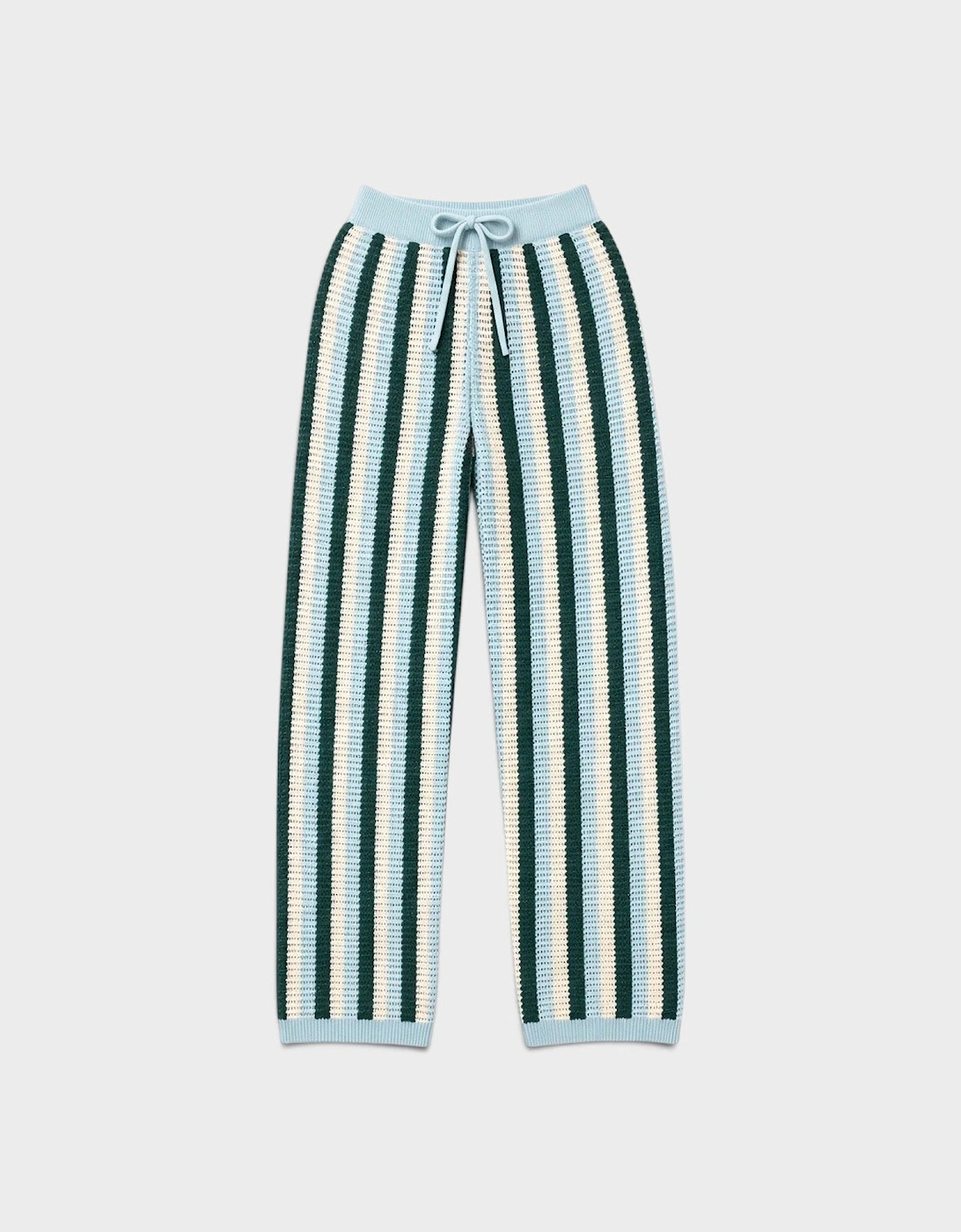 Striped Knitted Drawstring Waist Trousers Blue Green