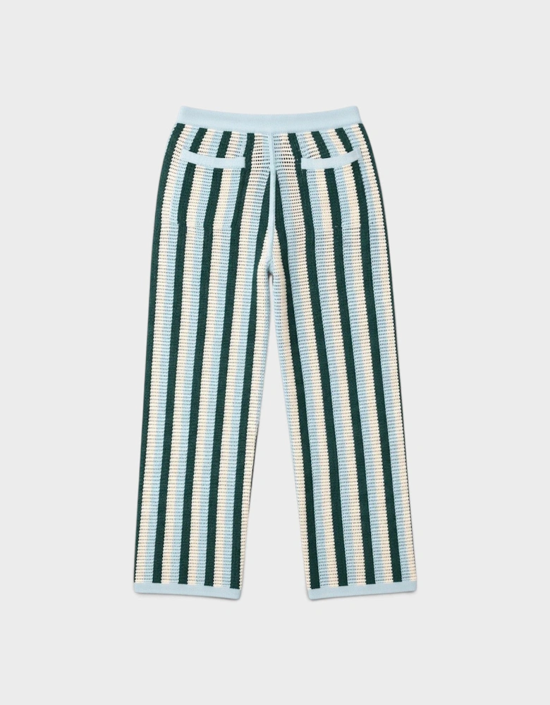 Striped Knitted Drawstring Waist Trousers Blue Green
