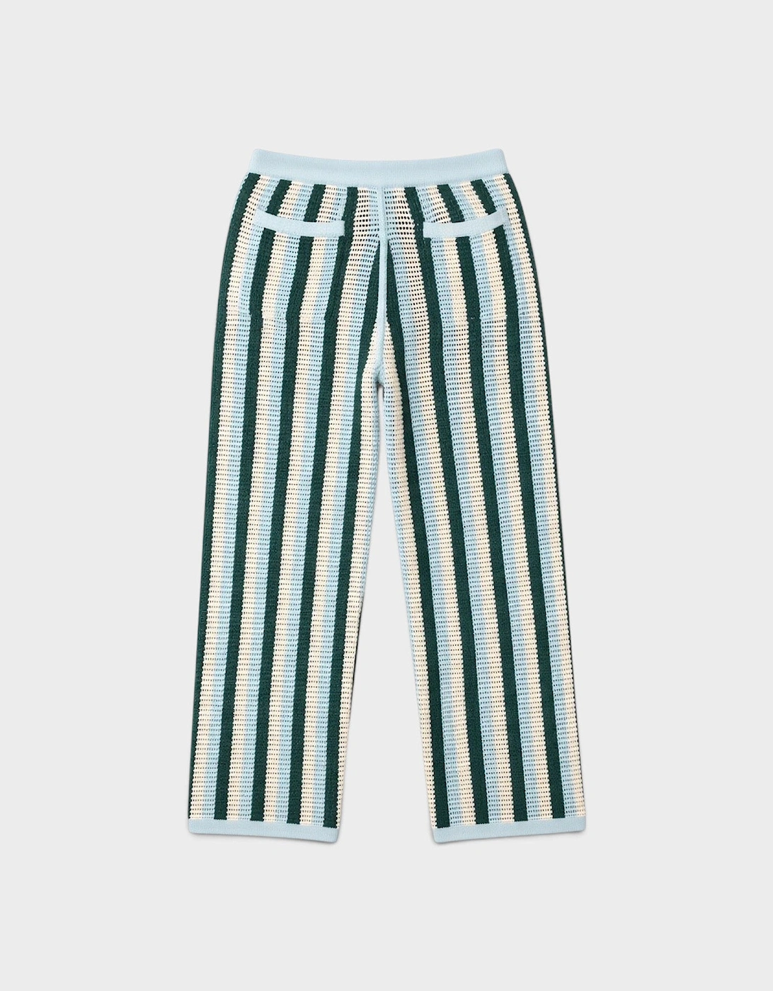 Striped Knitted Drawstring Waist Trousers Blue Green
