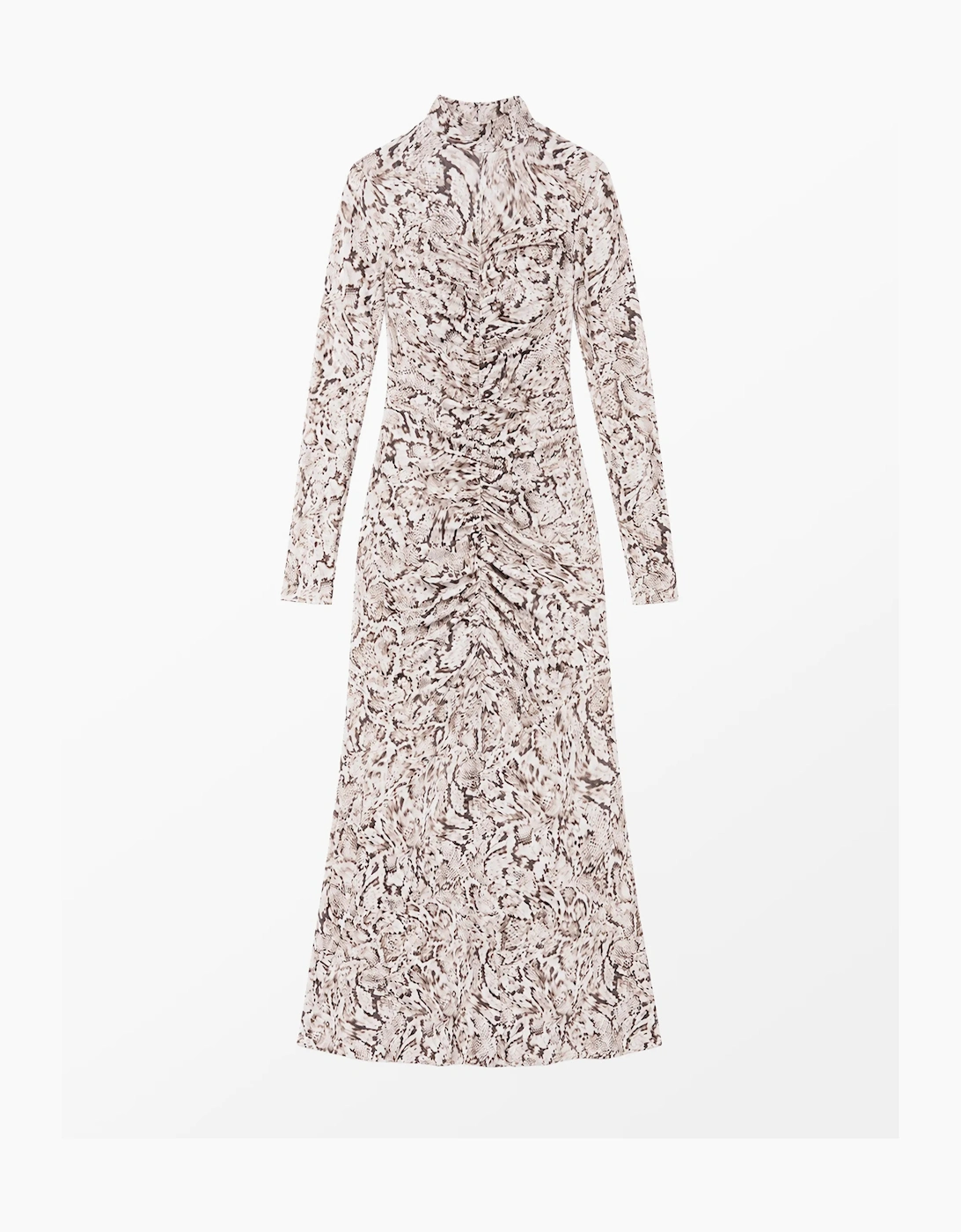 Neutral Snake Print Ruched Front Jersey Midi Dress