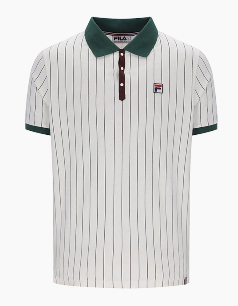 Fila Vintage BB1 Classic Vintage Stripe Polo Shirt - Gardenia / Pine Needle Green / Fudge