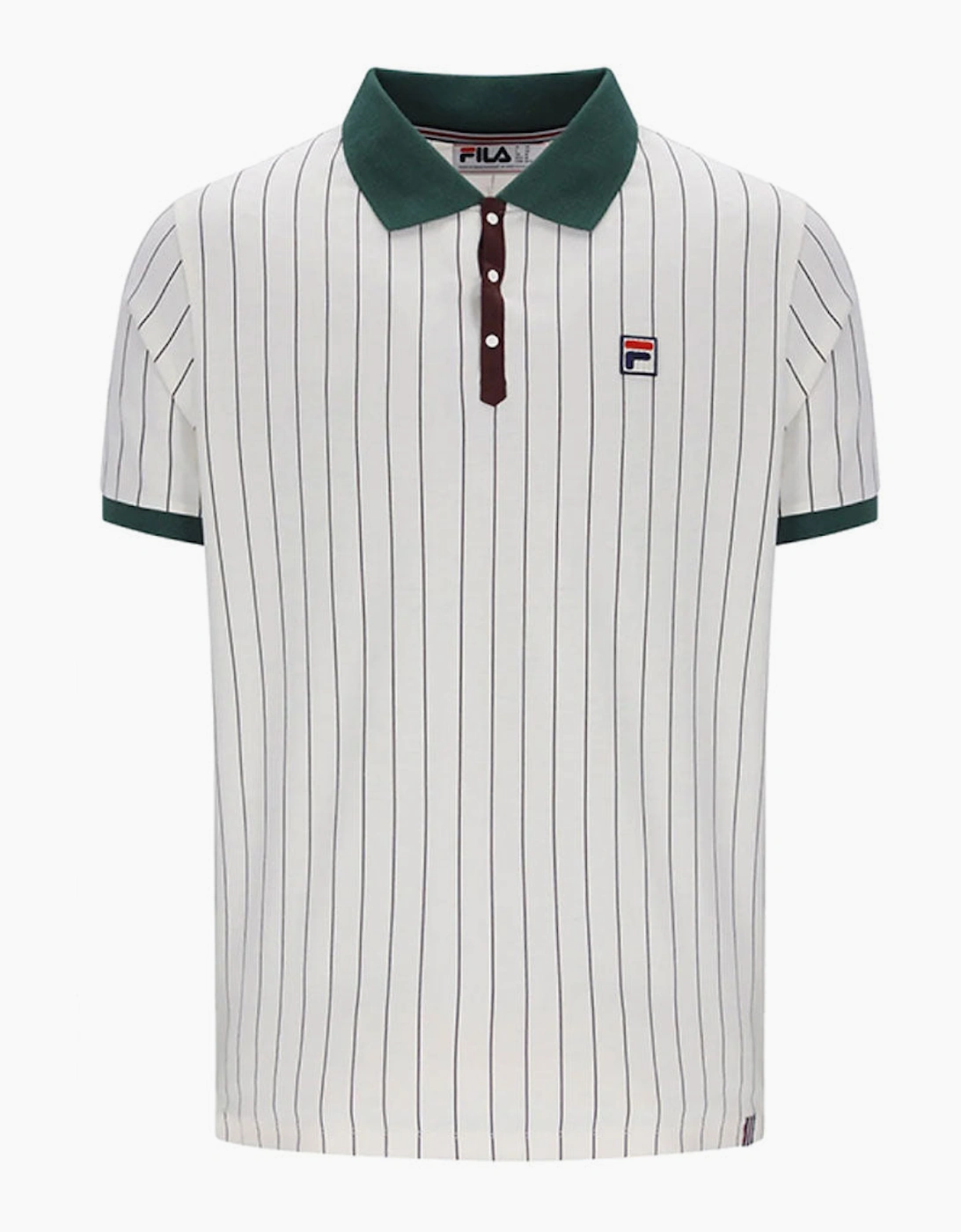 Fila Vintage BB1 Classic Vintage Stripe Polo Shirt - Gardenia / Pine Needle Green / Fudge
