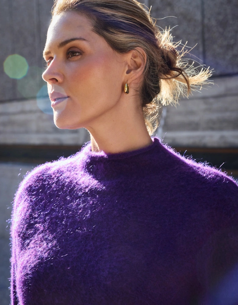 Purple Moss Yarn Knitted Short Sleeve Jumper With Mohair