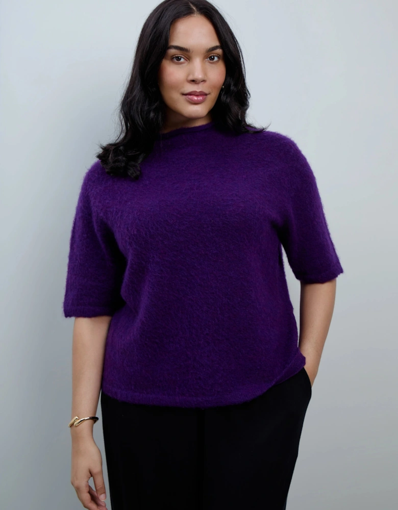 Purple Moss Yarn Knitted Short Sleeve Jumper With Mohair