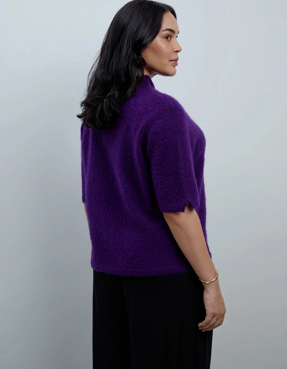 Purple Moss Yarn Knitted Short Sleeve Jumper With Mohair