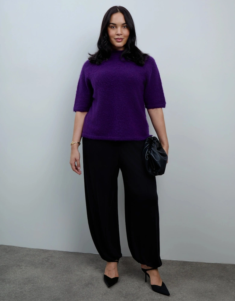Purple Moss Yarn Knitted Short Sleeve Jumper With Mohair