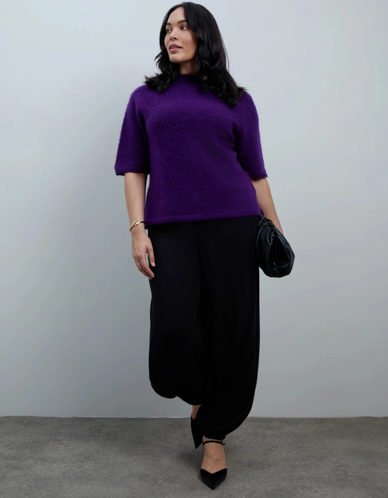 Purple Moss Yarn Knitted Short Sleeve Jumper With Mohair