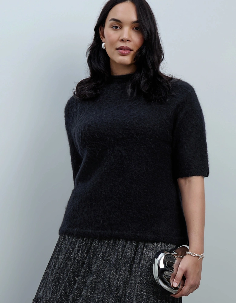 Black Moss Yarn Knitted Short Sleeve Jumper