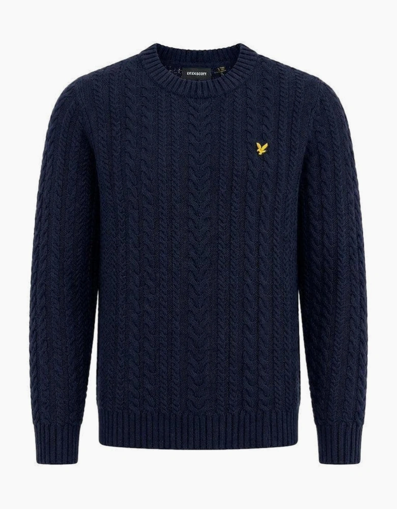 Lyle & Scott Cable Knit Crew Neck Jumper Dark Navy Marl