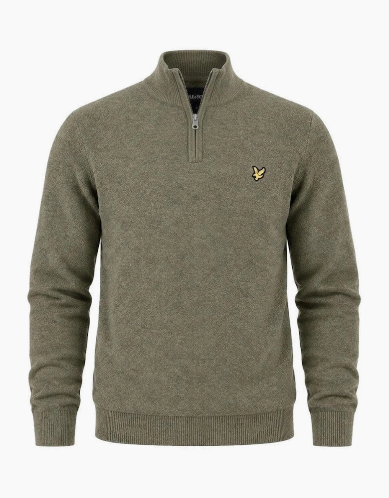 Lyle & Scott Lambswool Blend Quarter Zip Jumper Khaki Smoke Marl