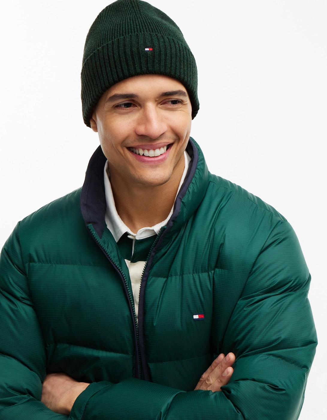 Tommy Hilfiger TH Flag Mens Pima Cotton Beanie - Majestic Emerald Melange