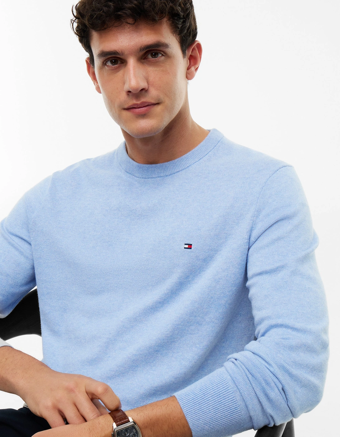 Tommy Hilfiger Organic Cotton Cashmere Mens Crew Sweater - Vessel Blue Heather