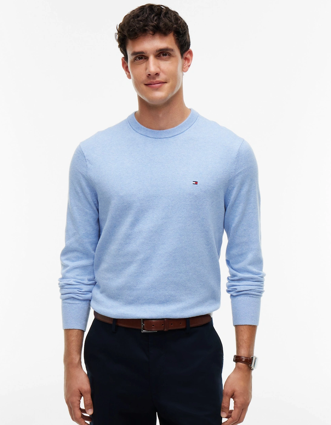 Tommy Hilfiger Organic Cotton Cashmere Mens Crew Sweater - Vessel Blue Heather