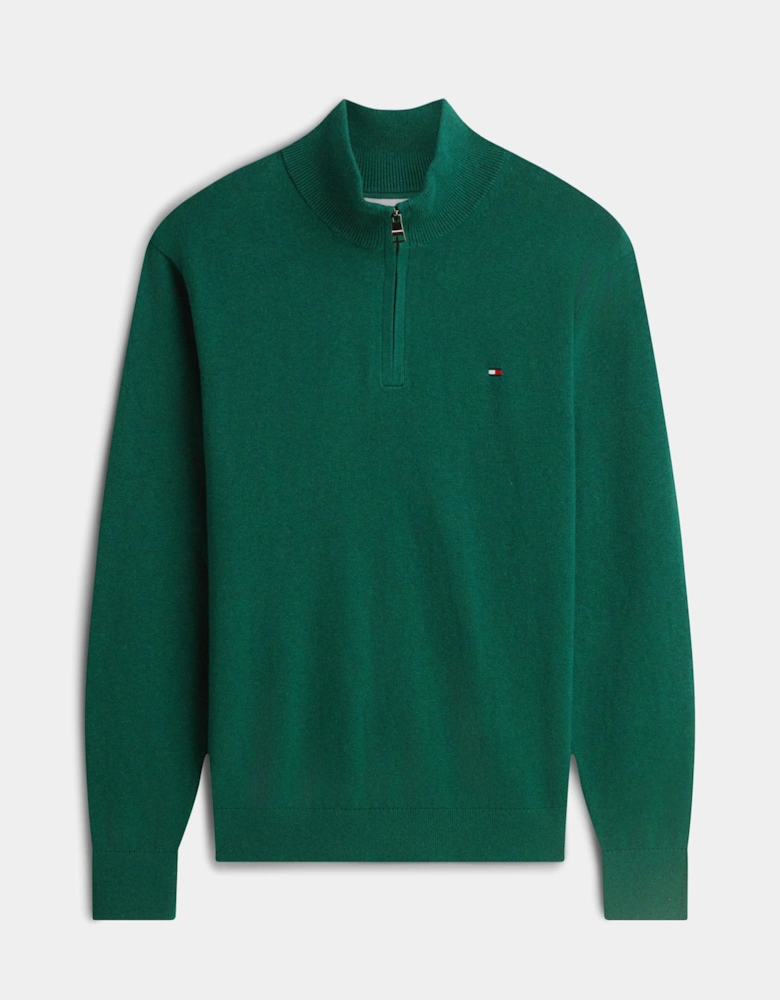 Tommy Hilfiger Organic Cotton Cashmere Mens Zip-Mock Sweater - Ornamental Green Heather