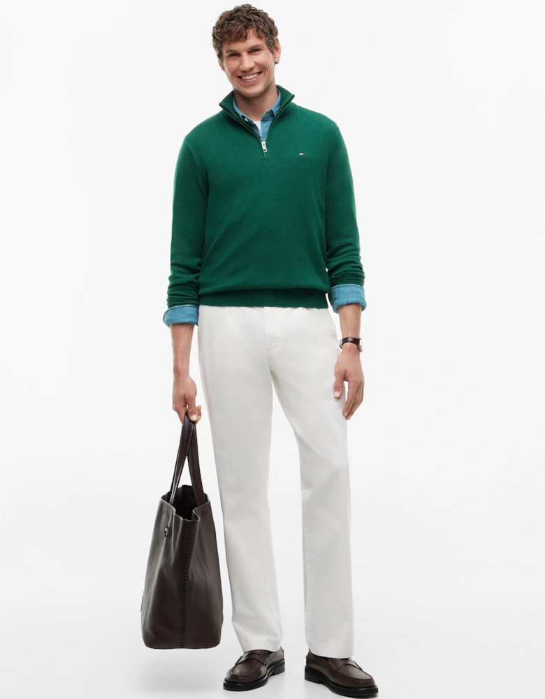 Tommy Hilfiger Organic Cotton Cashmere Mens Zip-Mock Sweater - Ornamental Green Heather