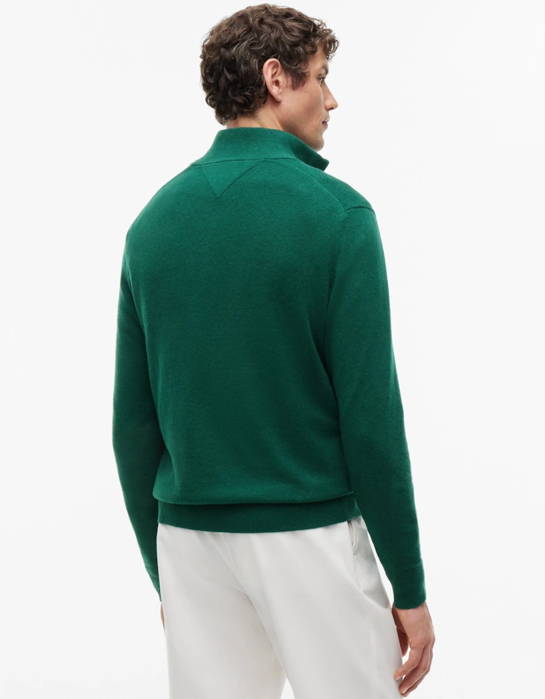 Tommy Hilfiger Organic Cotton Cashmere Mens Zip-Mock Sweater - Ornamental Green Heather