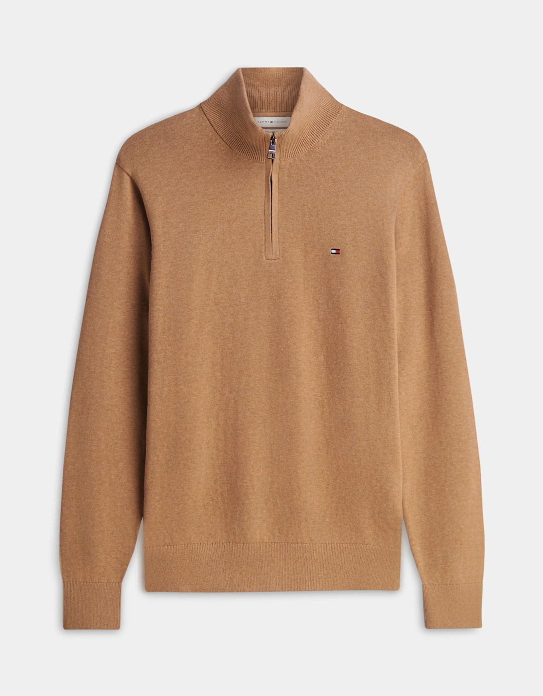 Tommy Hilfiger Organic Cotton Cashmere Mens Zip-Mock Sweater - Safari Canvas Heather