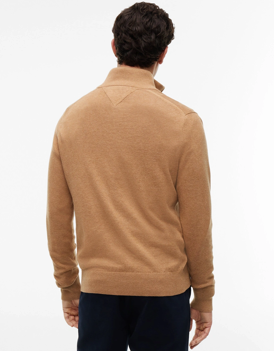 Tommy Hilfiger Organic Cotton Cashmere Mens Zip-Mock Sweater - Safari Canvas Heather