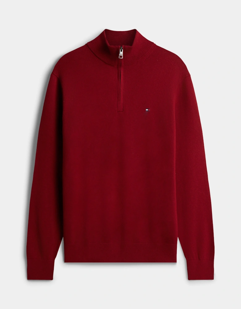 Tommy Hilfiger Organic Cotton Cashmere Mens Zip-Mock Sweater - Regatta Red