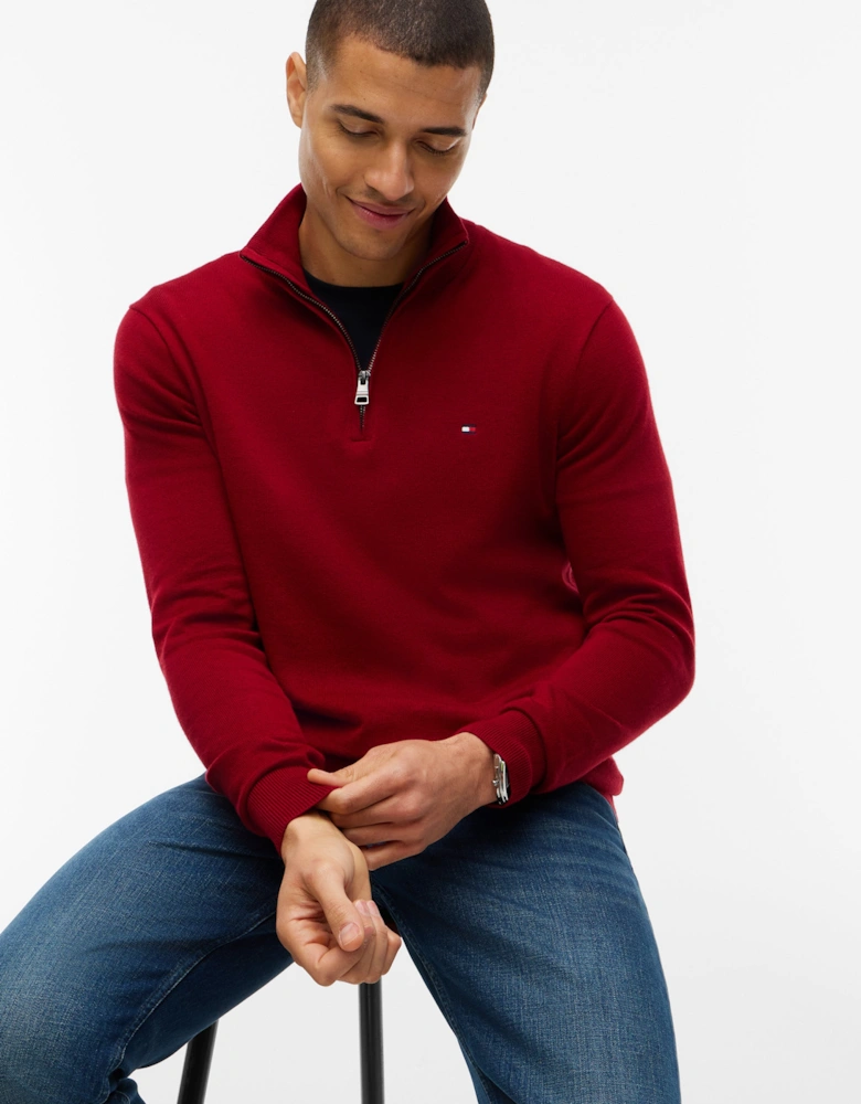 Tommy Hilfiger Organic Cotton Cashmere Mens Zip-Mock Sweater - Regatta Red