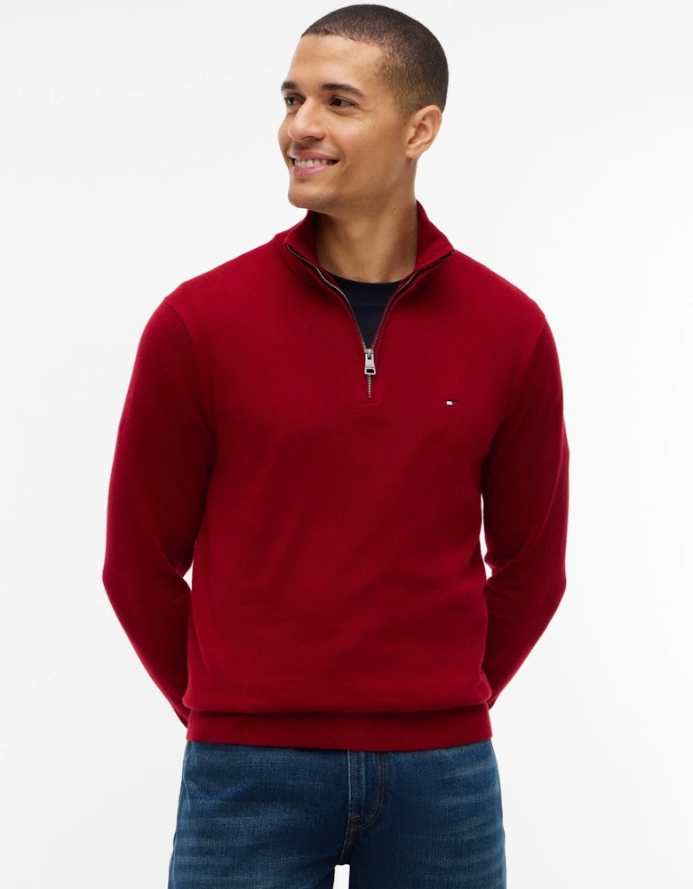Tommy Hilfiger Organic Cotton Cashmere Mens Zip-Mock Sweater - Regatta Red