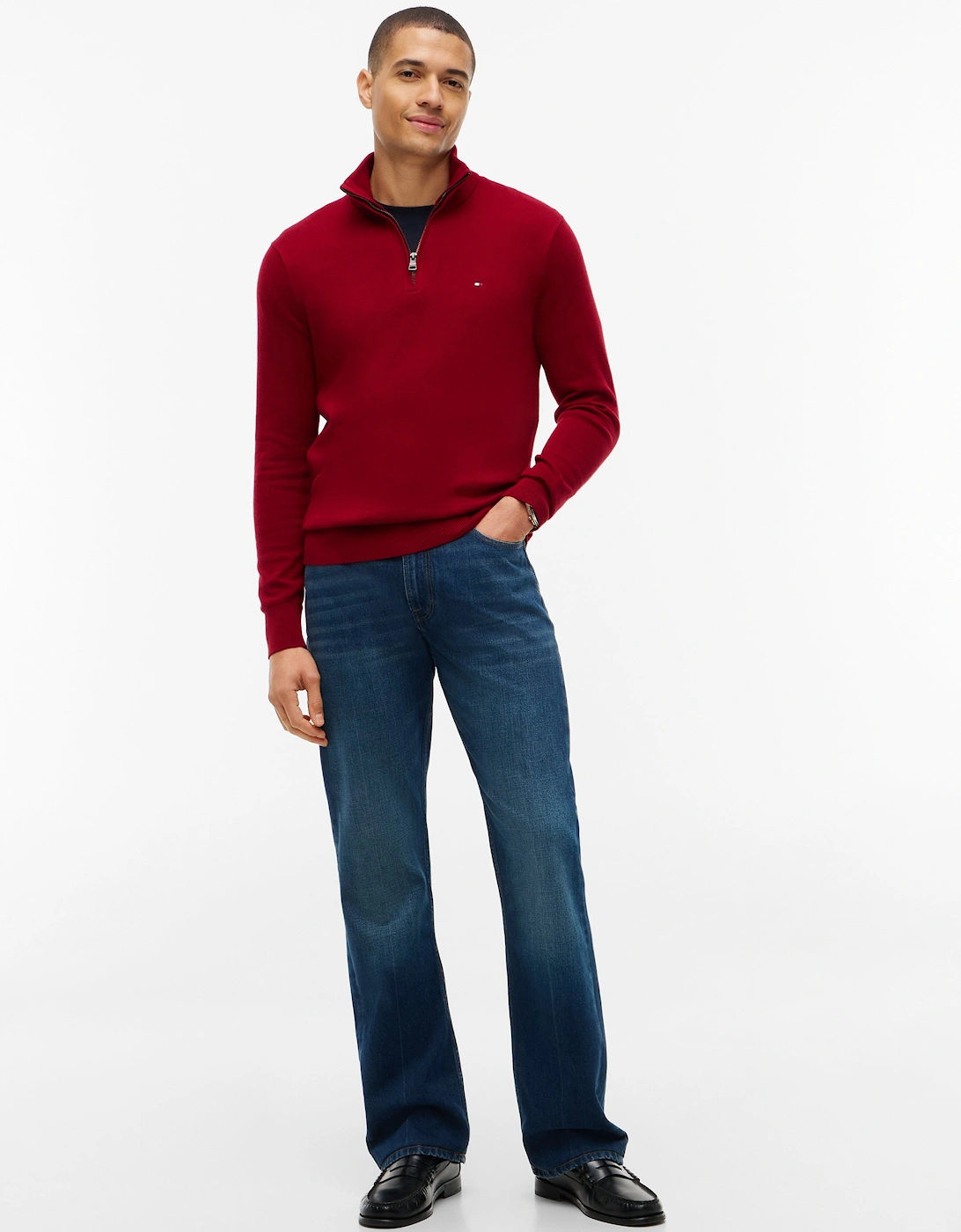 Tommy Hilfiger Organic Cotton Cashmere Mens Zip-Mock Sweater - Regatta Red