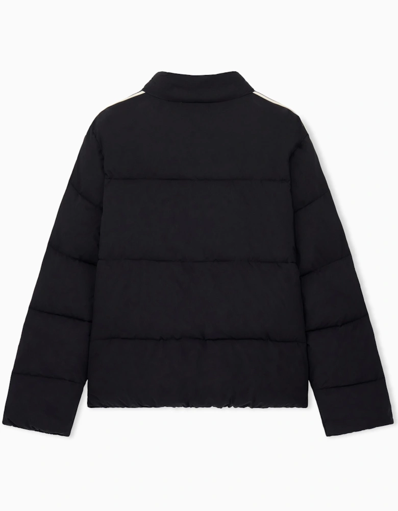 Tape Logo Black Funnel Neck Puffer Jacket
